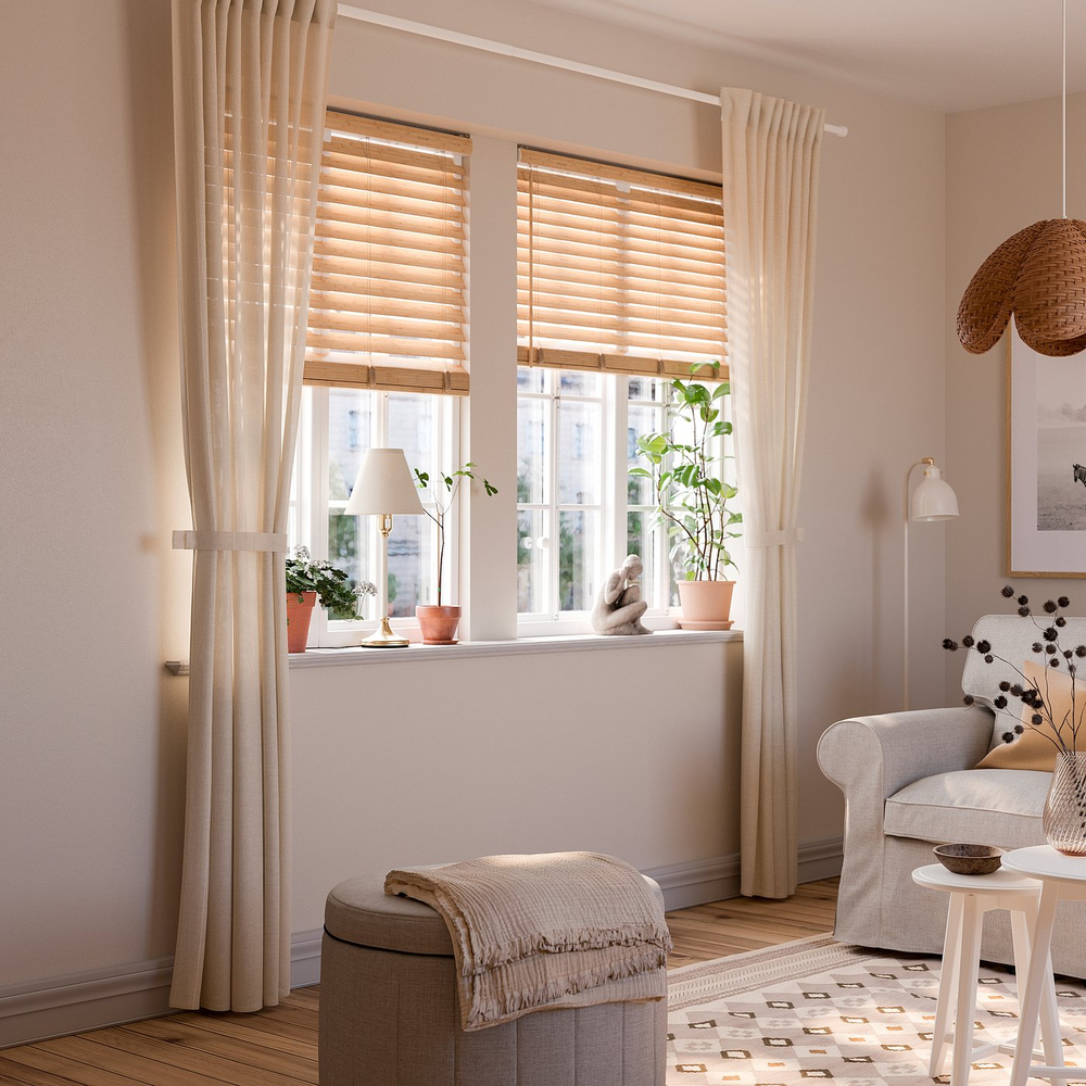 IKEA LENDA  (ИКЕА ЛЕНДА)  -  Штора с подхватом, 2 шт. - кремовый/на ленте 140х250 см