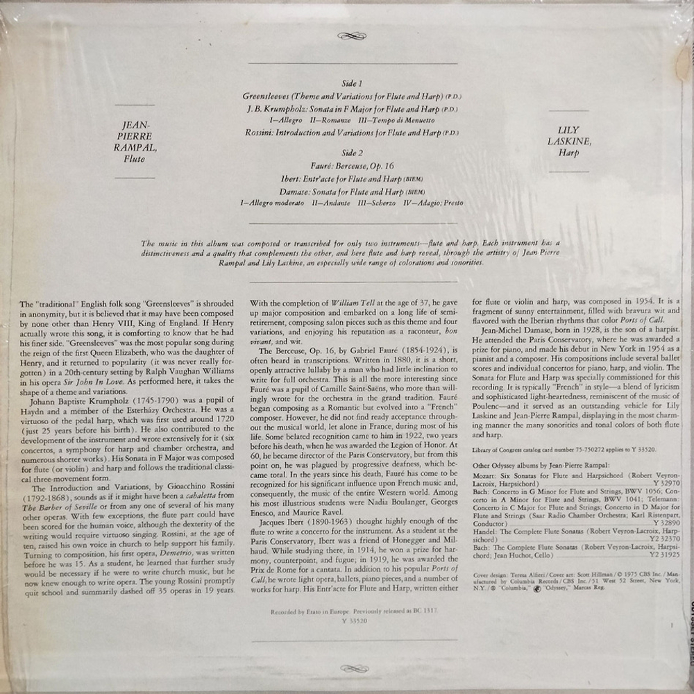 Jean-Pierre Rampal, Lily Laskine / Music For Flute And Harp (LP)