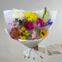 Flower bouquet of 11 Russian multi-colored roses
