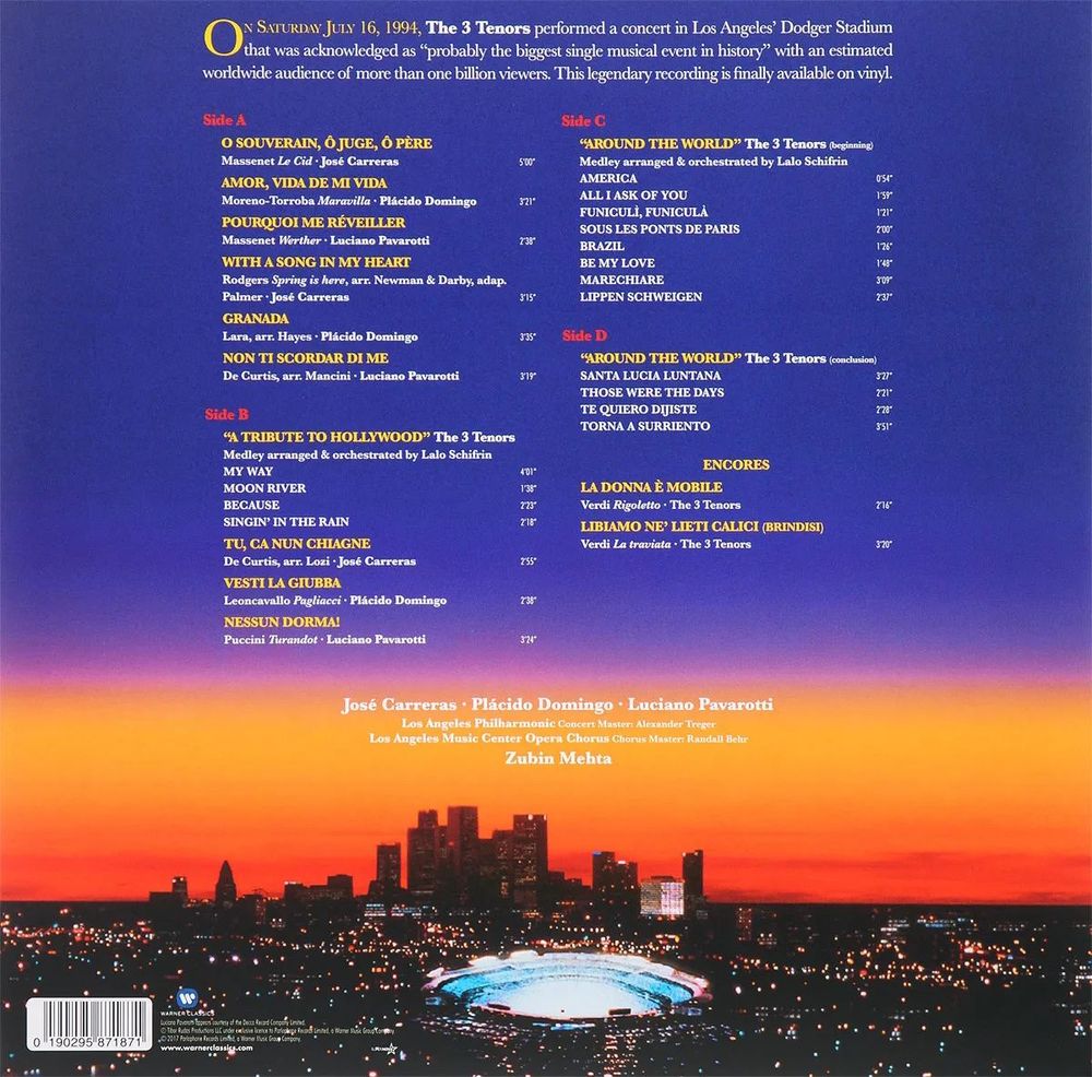 The 3 Tenors. The 3 Tenors In Concert 1994 (2 LP) Новая запечатанная виниловая пластинка. Хосе Каррерас, Пласидо Доминго, Лучано Паваротти