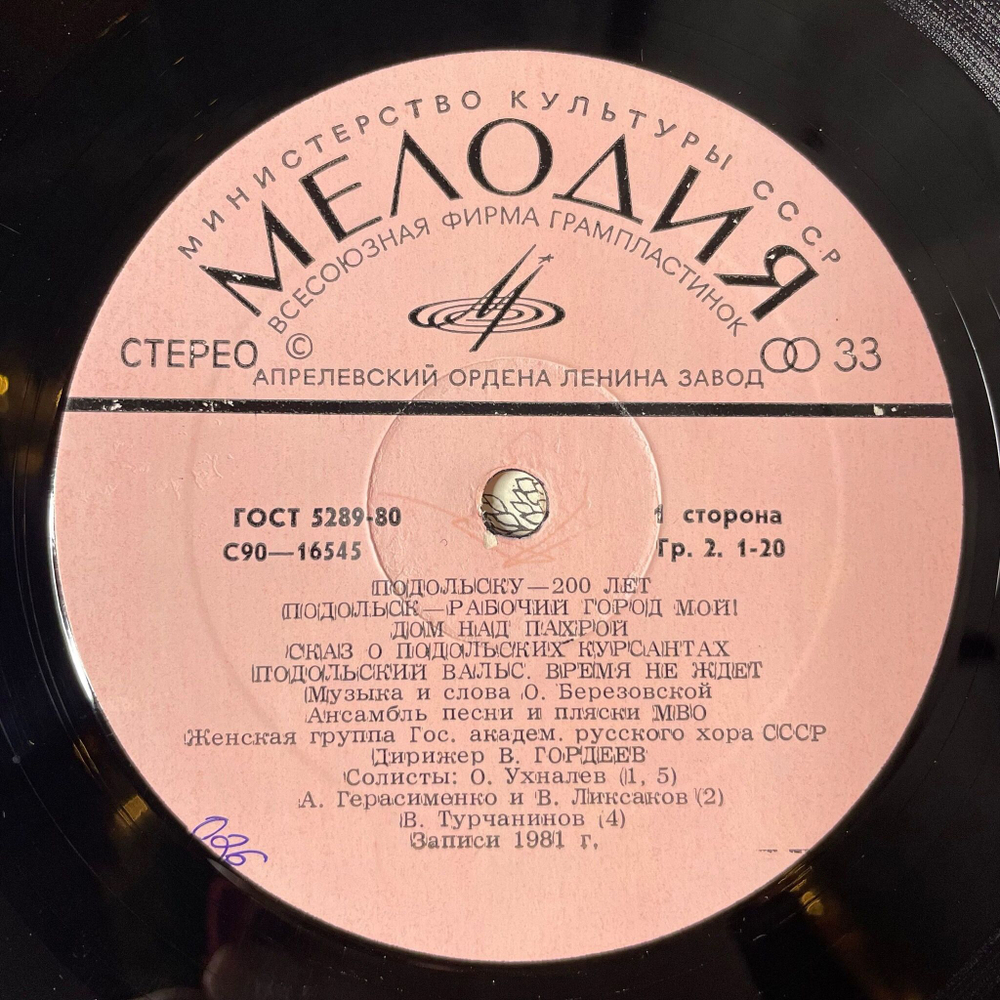 Винтажная виниловая пластинка LP Сборник Подольску 200 лет (СССР 1981)