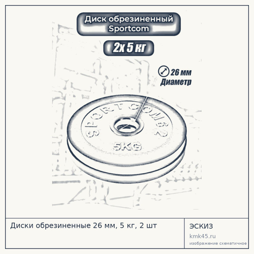 Диски обрезиненные 26 мм, 5 кг, 2 шт — от 1 300 ₽