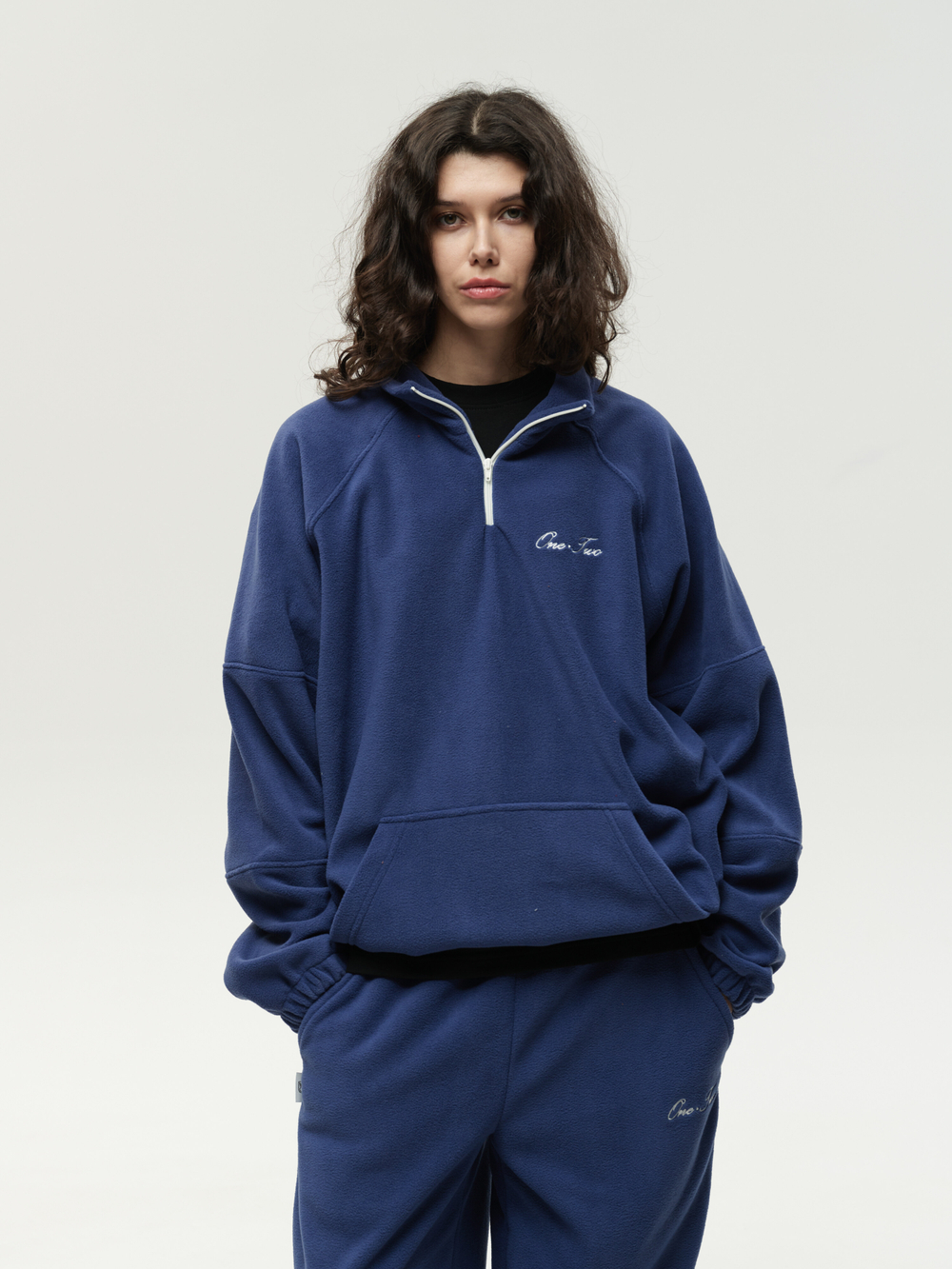 Drawstring Half-Zipped Sweatshirt Navy Smoke