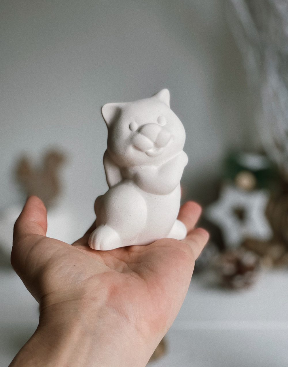Кот с бантом для росписи 9,5 см / Фарфор/ Елочная игрушка/ручная работа