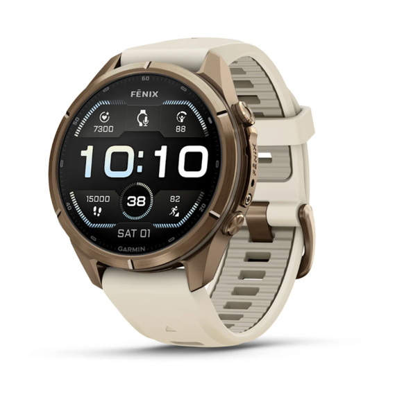 Умные часы Garmin Fenix 9 PRO, 43 мм, AMOLED, Sapphire Autumn Gold Titanium with Cream/French Gray Silicone Band