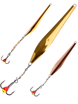Блесна вертикальная зимняя LUCKY JOHN Double Blade (цепочка, тройник), 50 мм, GC