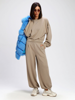 Костюм oversize в стиле спорт шик, зеленовато-бежевый