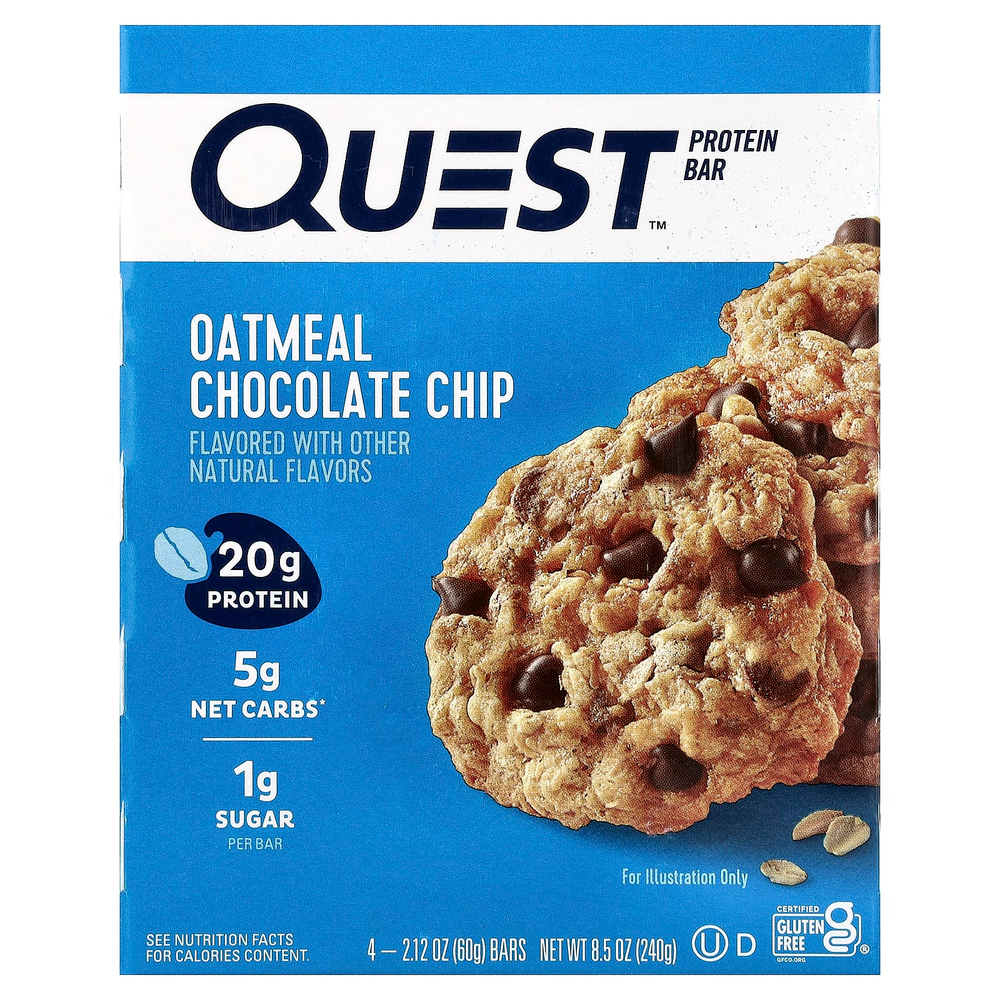 Quest Nutrition, Протеиновый батончик, овсянка и шоколадная крошка, 4 батончика по 60 г (2,12 унции)
