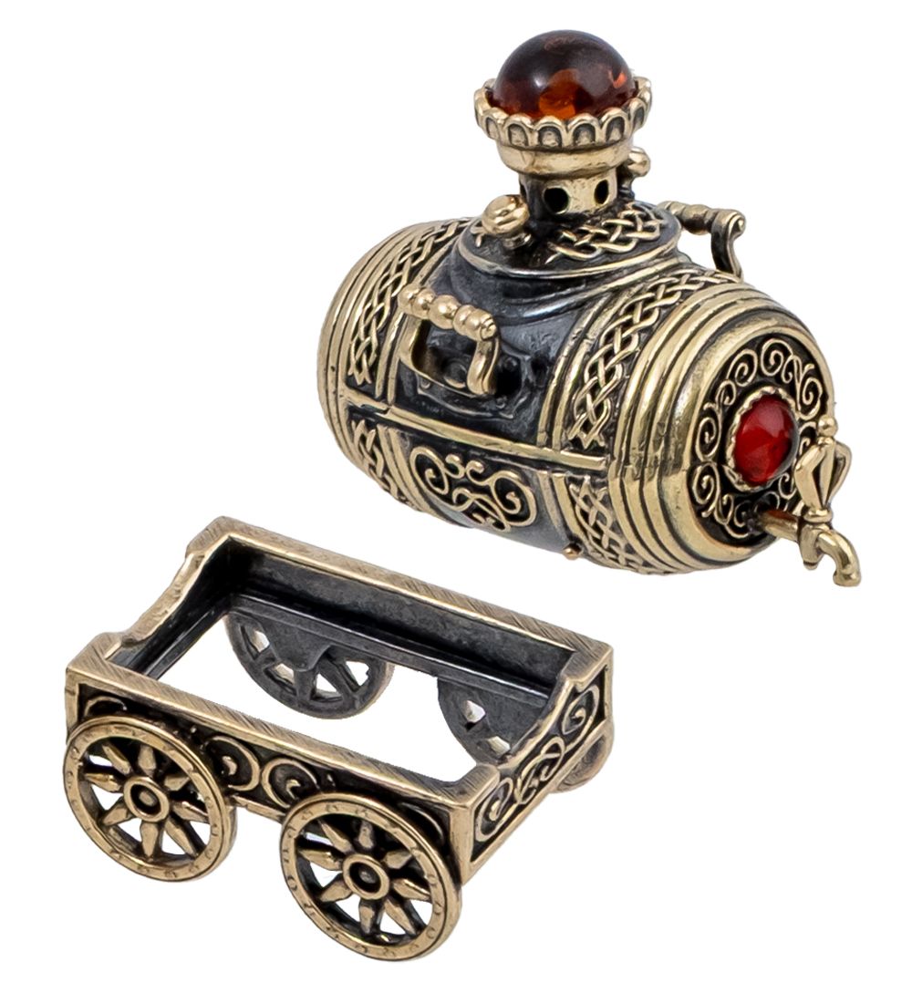 Народные промыслы AM-4296 Фигурка «Бочка Самовар» (латунь, янтарь)