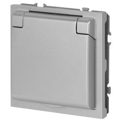 Розетка ЭРА Galaxy 15-2103-03 c заземлением 2P+E Schuko со шторками с крышкой 16А-250В IP20 алюминий | Эра Galaxy