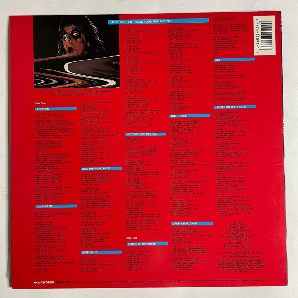 Винтажная виниловая пластинка LP Alice Cooper Raise Your Fist And Yell (USA 1987)