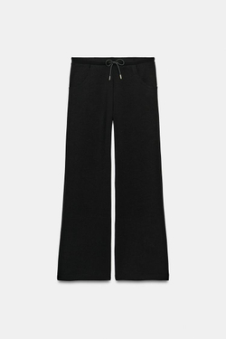 ZARA БРЮКИ FLARED ИЗ ИНТЕРЛОКА, ЧЕРНЫЙ