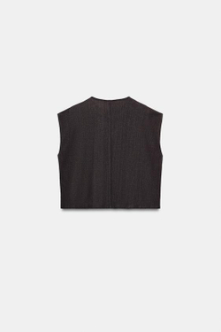 ZARA ТОП В СТИЛЕ РУСТИК БЕЗ РУКАВОВ, АНТРАЦИТОВЫЙ