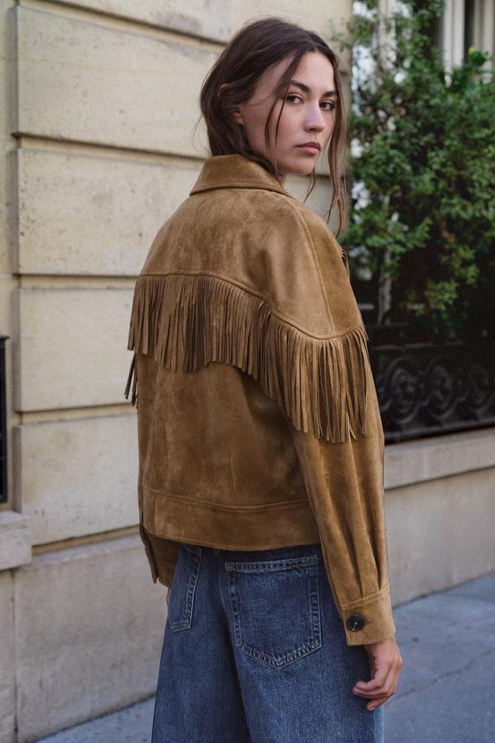 ZARA КУРТКА ИЗ ИСКУССТВЕННОЙ ЗАМШИ С БАХРОМОЙ, РЫЖЕВАТО-КОРИЧНЕВЫЙ