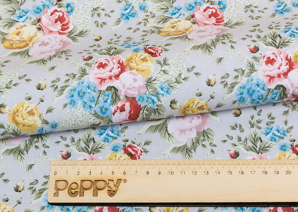 Ткань для пэчворка Peppy Версальские сады, отрез 50х55 см, 146 г/м², ВС-07 серый, Peppy