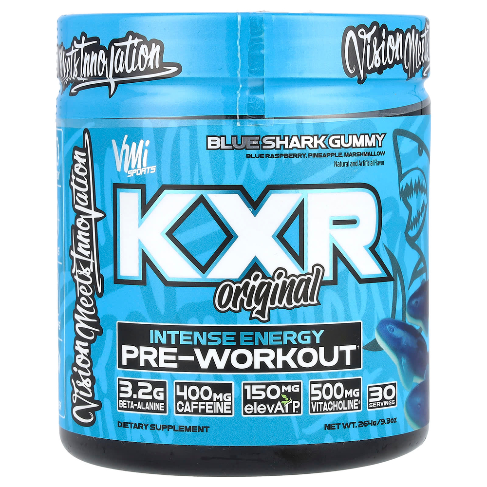 VMI Sports, KXR Original, интенсивная энергия перед тренировкой, жевательная таблетка с синей акулой, 264 г (9,3 унции)