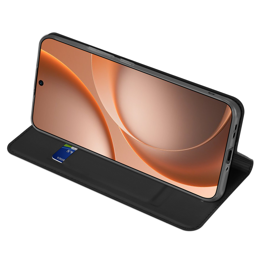 Чехол книжка из кожи черного цвета для OPPO Find X9 и X9s, серия Skin Pro Series от Dux Ducis