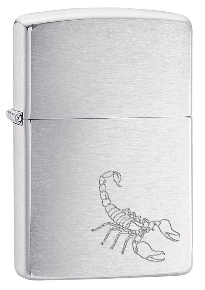 Зажигалка Zippo Scorpion с покрытием Brushed Chrome,латунь/сталь, серебристая, 38x13x57 мм