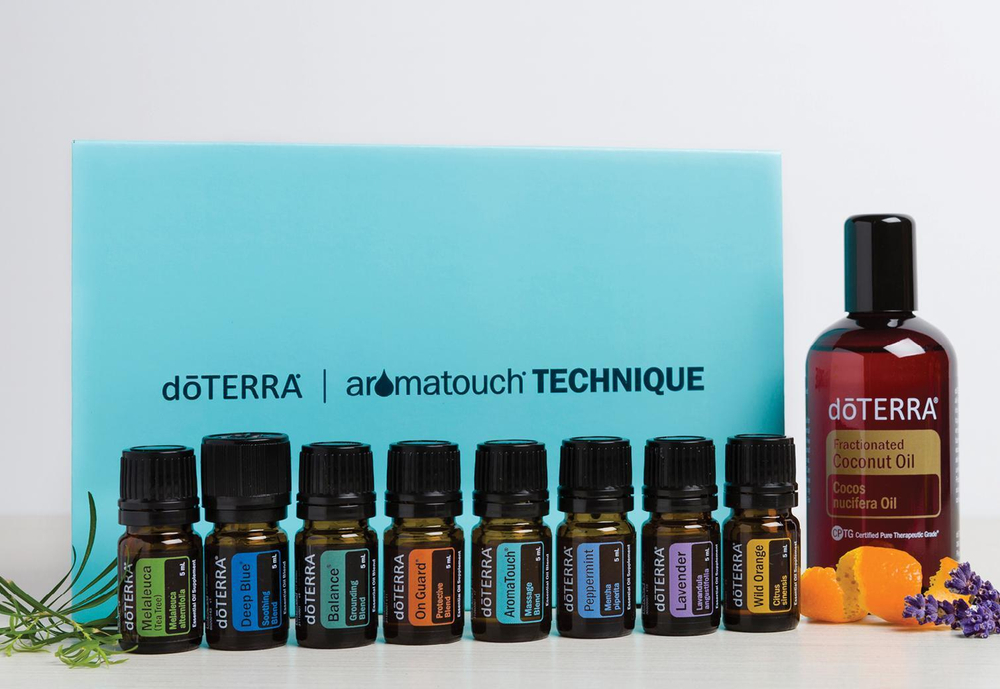 Набор эфирных масел для массажа doTERRA Ароматач Текник АТТ, 8x5 мл + 1x115 мл.