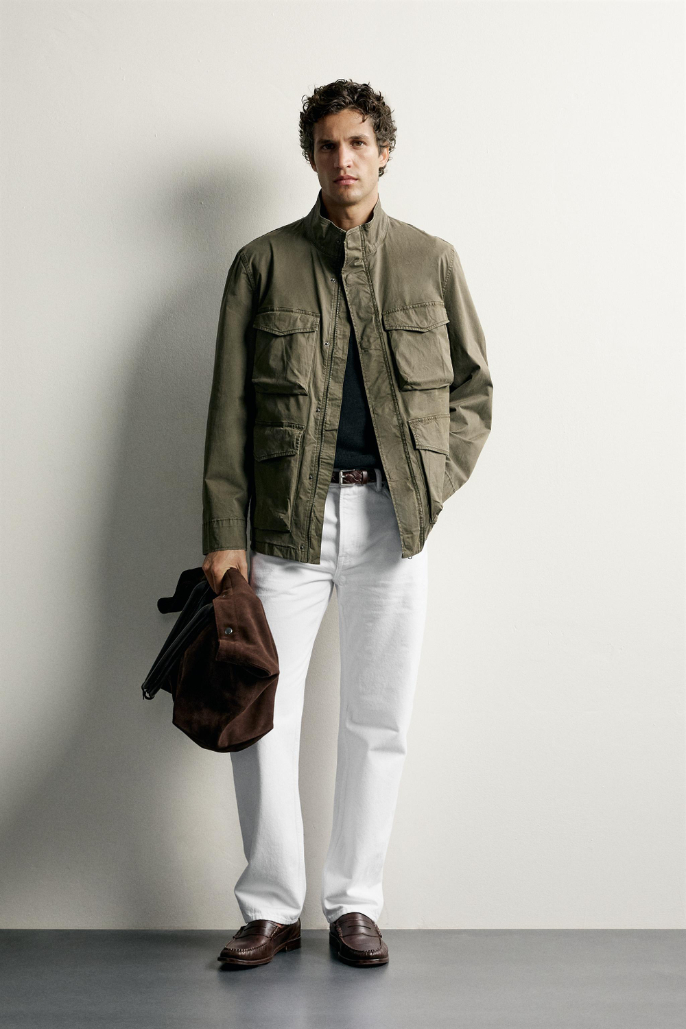 ZARA ПАРКА КЛАССИЧЕСКОГО КРОЯ С КАРМАНАМИ UTILITY, ХАКИ