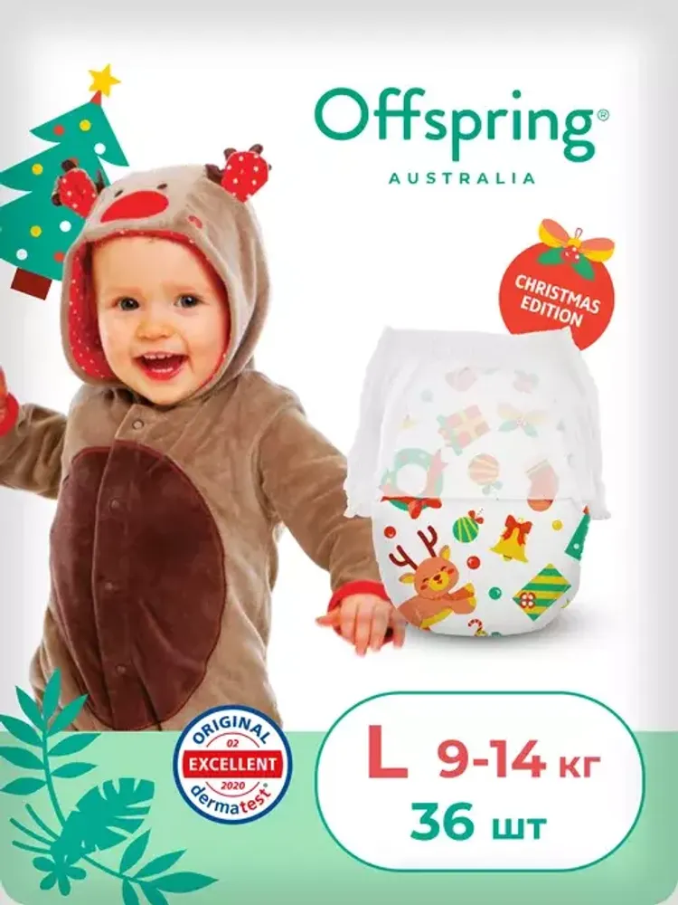 Offspring трусики-подгузники L 9-14кг 36шт новый год Offspring трусики-подгузники L 9-14кг 36шт новый год