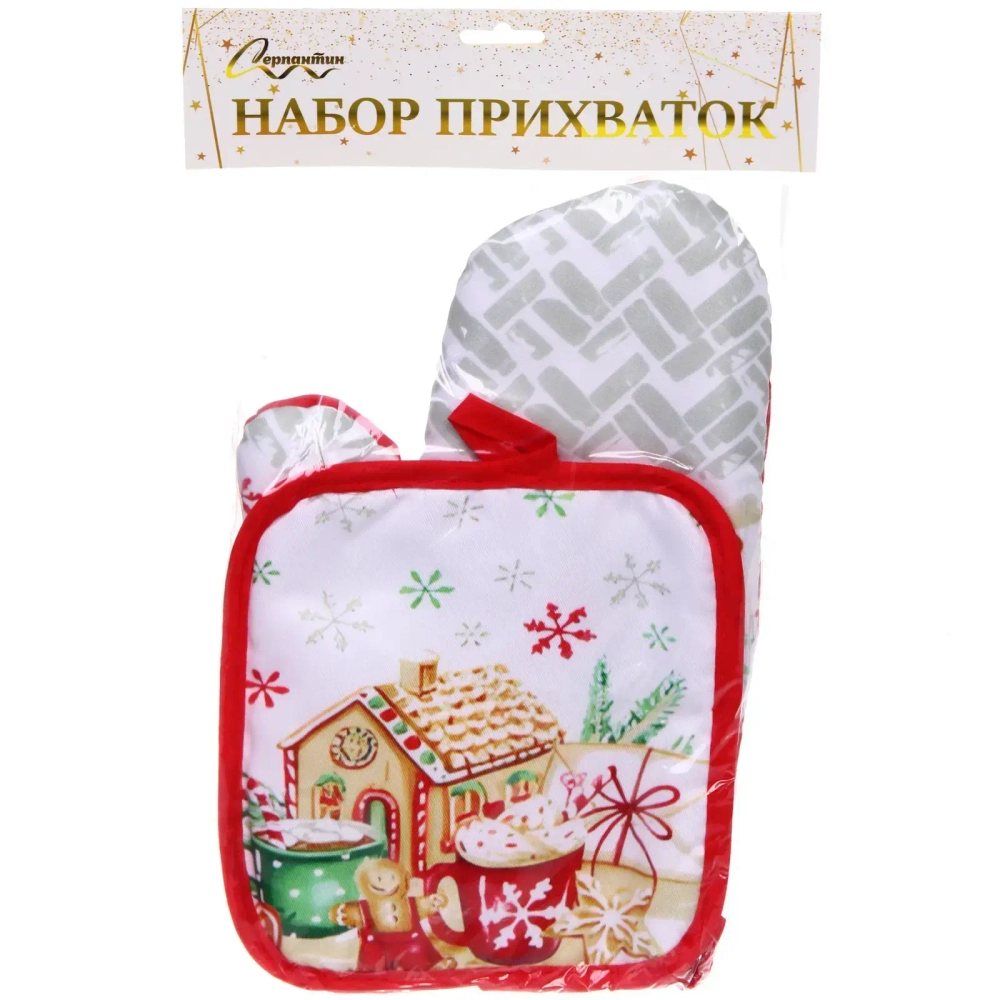 Прихватка в наборе с прихваткой-варежкой «Miracle», пряничный домик, 25,5*17 см, 17*17 см