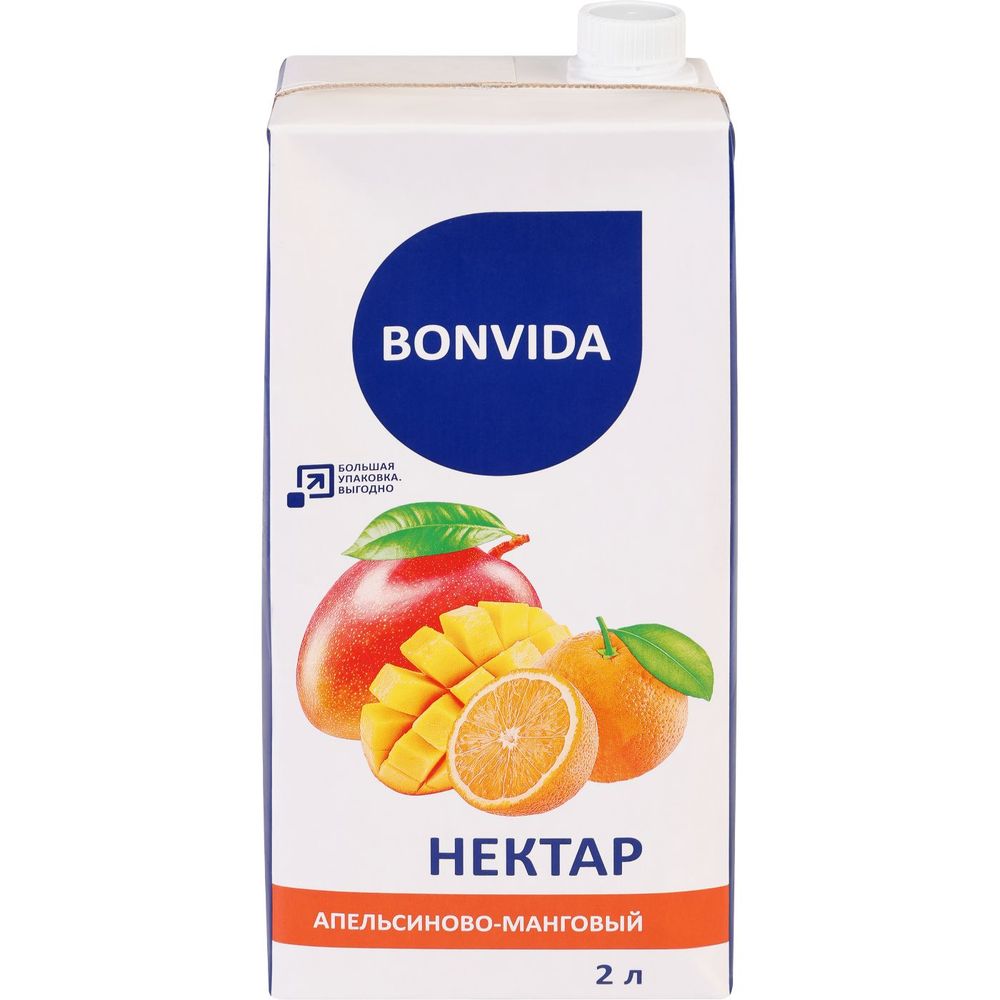 Нектар BONVIDA Апельсиново-манговый с крышкой д/пит. т/пак. (Россия) 2L