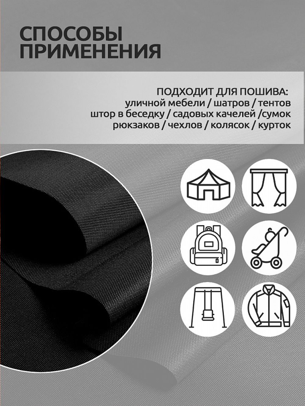 Оксфорд 200D PU1000 78 г/м², 150 см / 5 метров, ОКС.TBY200D.S580.5, S580 черный