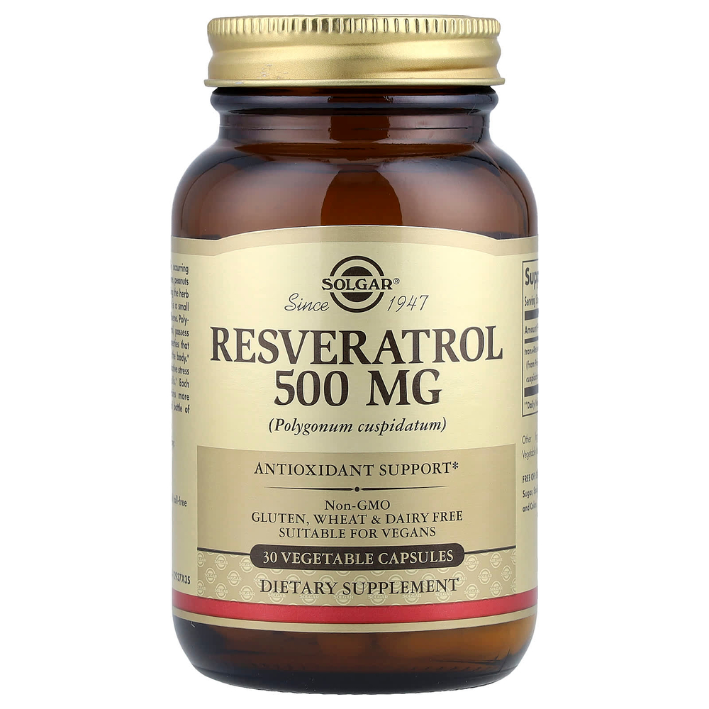 Solgar, Resveratrol, 500 мг, 30 растительных капсул