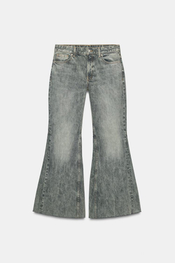 ZARA ДЖИНСЫ SUPER FLARE С ЗАНИЖЕННОЙ ТАЛИЕЙ, СЕРО-СИНИЙ