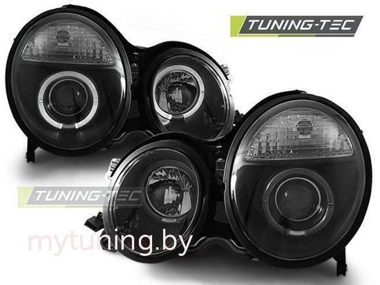 Передние фары angel eyes black для Mercedes E W210 рест