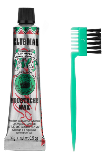 Clubman Moustache Wax Brown Воск для укладки и подкрашивания бороды с щеточкой (коричневый), 15 мл