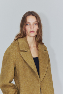 ZARA ДЛИННОЕ ПАЛЬТО ИЗ СМЕСОВОЙ ШЕРСТИ — ZW COLLECTION, ГОРЧИЧНЫЙ