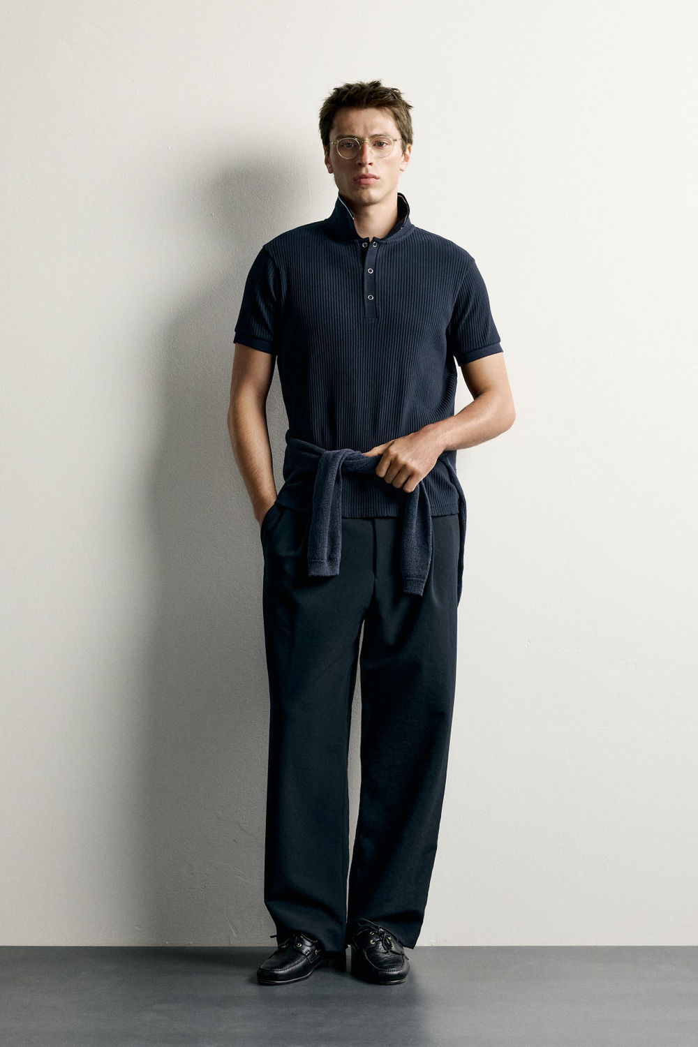 ZARA ПОЛО REGULAR FIT RETRO, МОРСКОЙ СИНИЙ