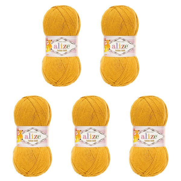 Пряжа Alize (Ализе) Cotton Gold / уп.5 мот. по 100 г, 330м, 002 горчичный A