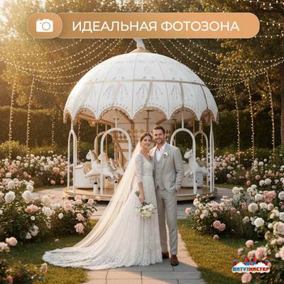Электрическая свадебная карусель «Белый купол» с LED-подсветкой, 12 мест