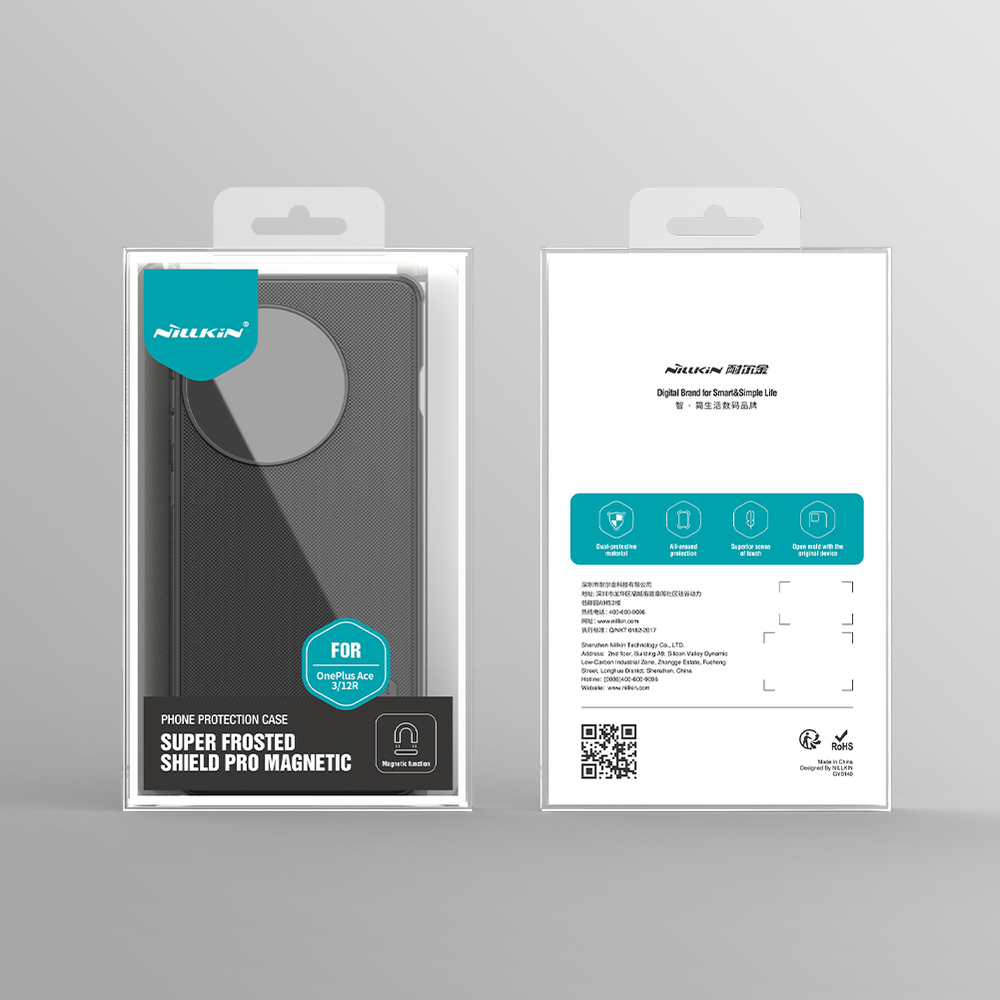 Усиленный чехол черного цвета от Nillkin для смартфона OnePlus 12R и Ace 3, серия Super Frosted Shield Pro