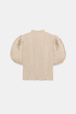 ZARA РУБАШКА С ОБЪЕМНЫМИ РУКАВАМИ — ZW COLLECTION, СЕРО-КОРИЧНЕВЫЙ