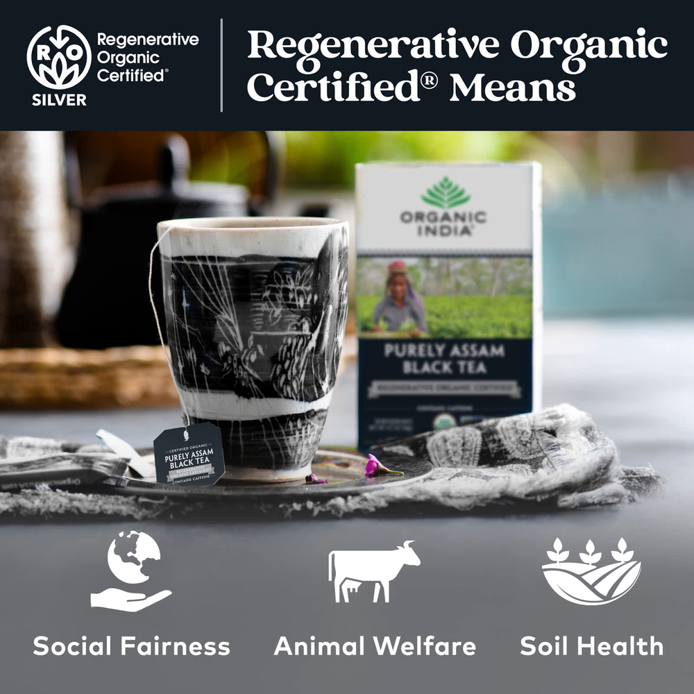 Organic India, Черный чай Purely Assam, 18 пакетиков для заваривания, 32,4 г (1,14 унции)