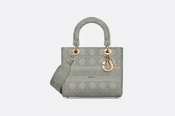 Сумка женская Dior Lady D-lite, модель среднего формата серый