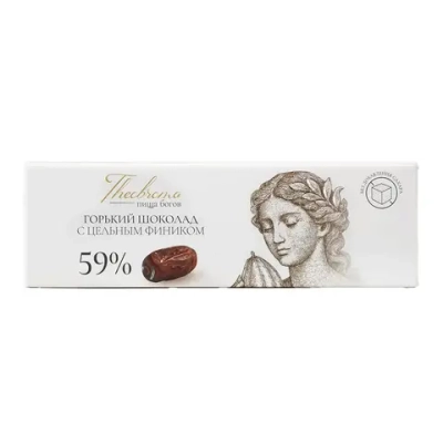Горький шоколад без сахара с цельным фиником "Theobroma Пища Богов", 30 г