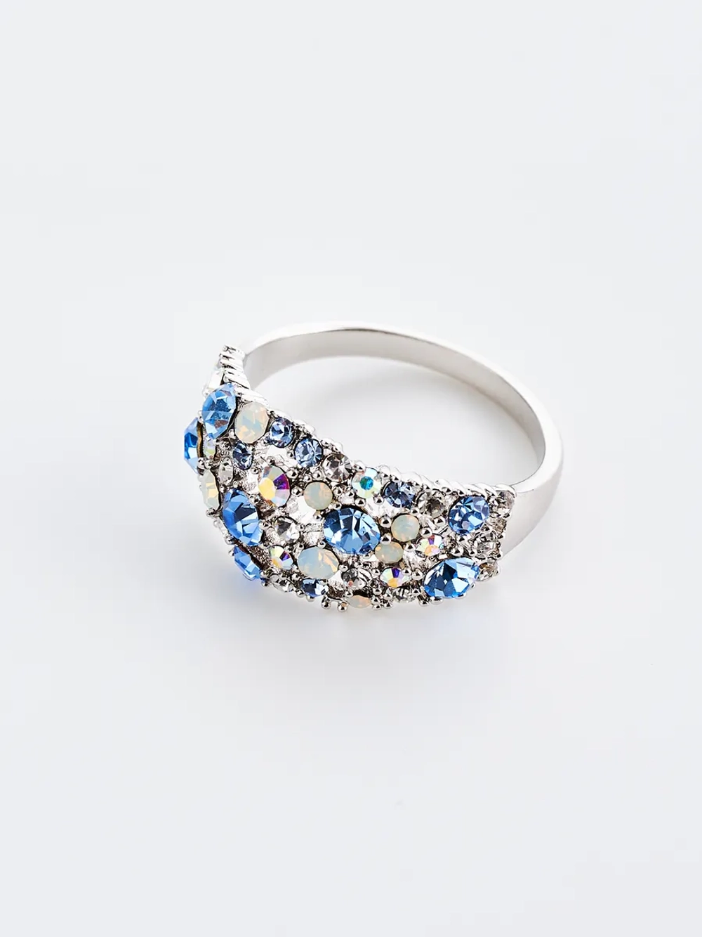 Кольцо Россыпь из голубых камней Swarovski
