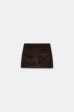 ZARA МИНИ-ЮБКА ИЗ ВЕЛЬВЕТА, ТЕМНО-КОРИЧНЕВЫЙ