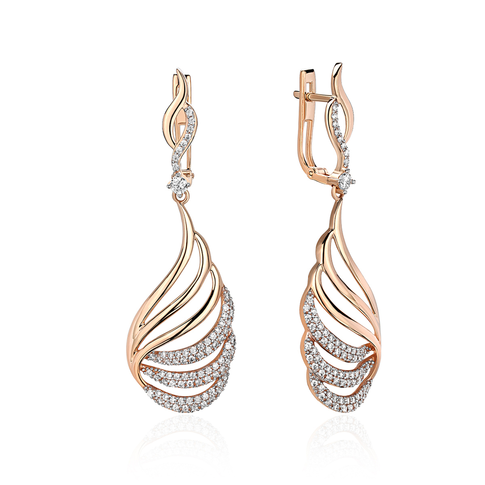 Серьги с фианитом из красного золота 585 пробы JA-S-1113411Р