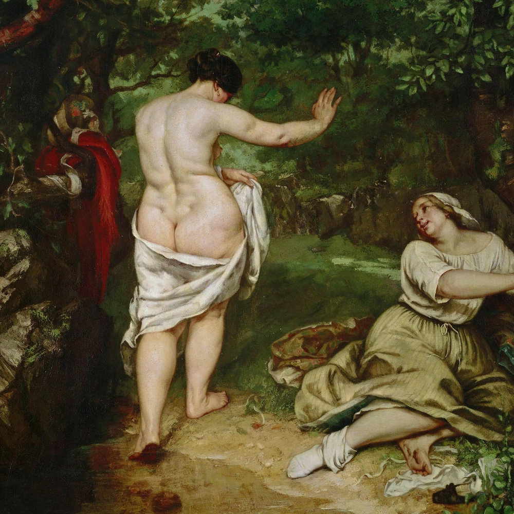 Гюстав Курбе. 1853. Купальщица (The Bathers). 227 х 193. Холст, масло. Монпелье, музей Фабра. Деталь.
