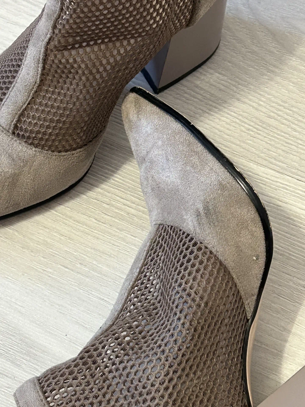 Женские ботильоны-сетка из замши Gold Heels на каблуке, серо-бежевые, размер 35