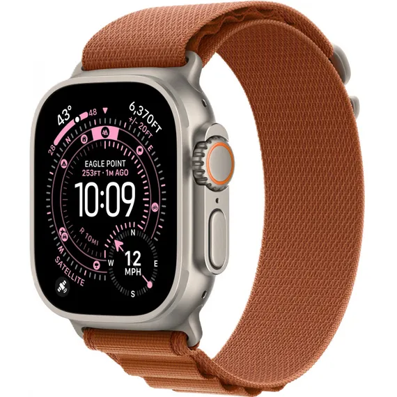 Часы Apple Watch Ultra 3, 2025, 49 мм, титан натурального цвета, ремешок Alpine терракотового цвета
