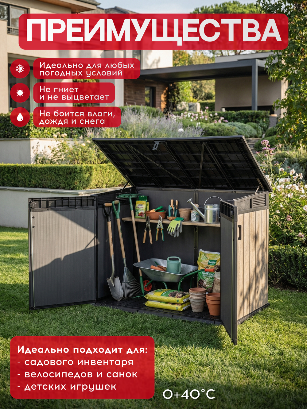 Уличный ящик пластиковый Keter Horizontal ashwood 2020 л