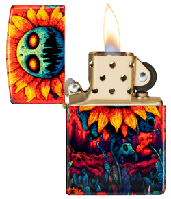 Зажигалка ZIPPO Spooky Sunflower с покрытием 540 Tumbled Brass, латунь/сталь, разноцветная, 38x13x57