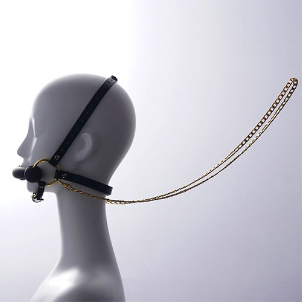 UPKO Кляп-бондаж Adjustable Leather Head Restraint Harness Mouth Gag With Leash